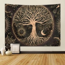 Tree of Life Tapestry Wall Hanging Bohemian Trippy Sun and Moon Aesthetic Wall