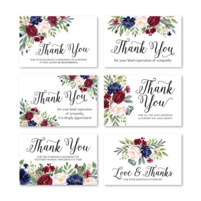 24 Navy Burgundy Floral Sympathy Thank You Cards With Envelopes, Bereavement ...