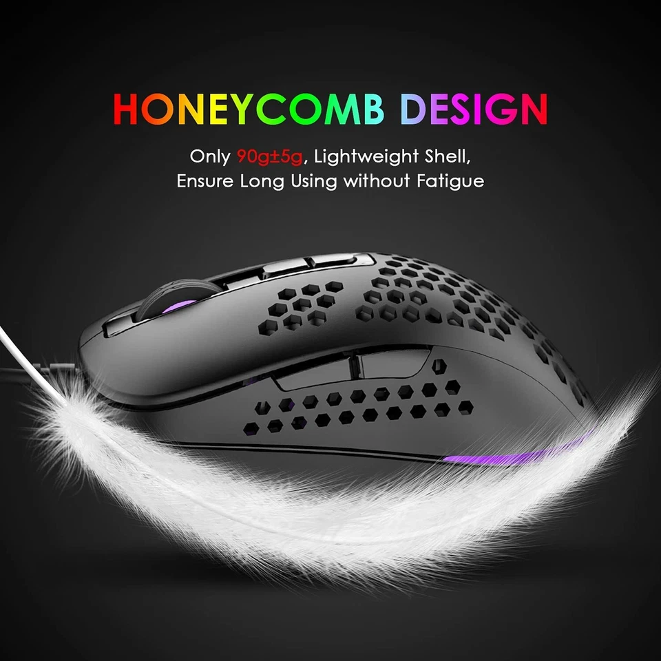 Ultralight Wired Gaming Mouse Lightweight Honeycomb Shell Ergonomic USB RGB Mice - Image 2 of 4
