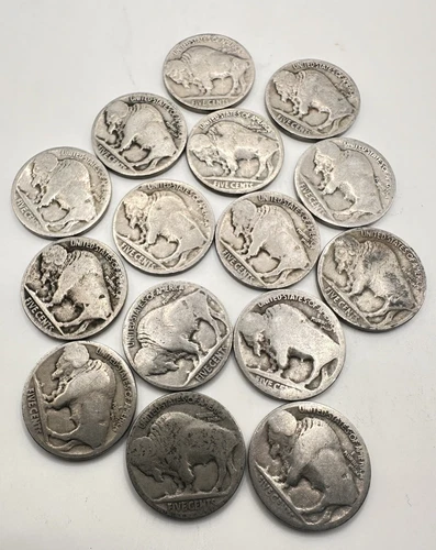 VINTAGE United States Coin Lot of 15 Buffalo Nickels 1913-1938 Dateless Fast Sh