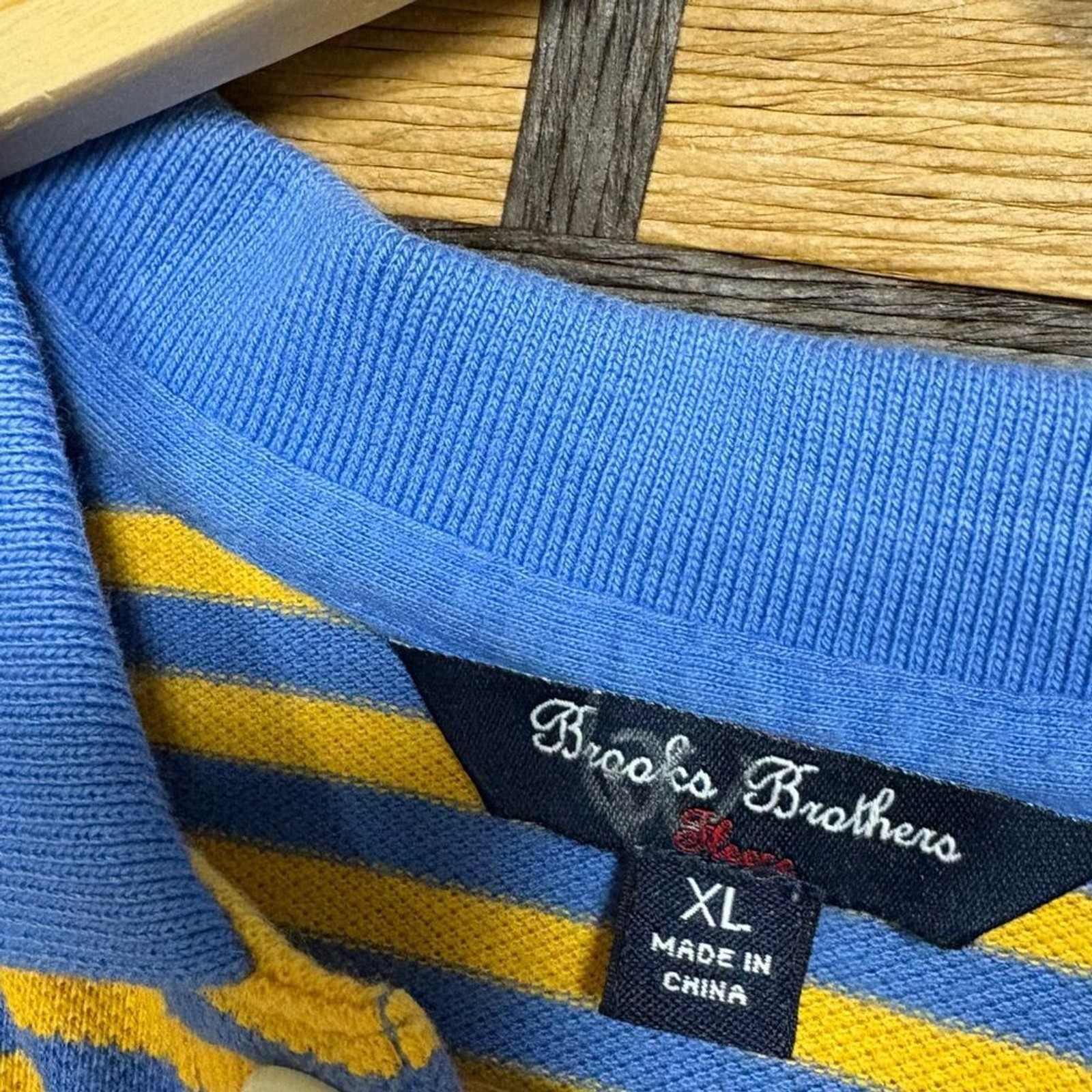 Brooks Brother Blue And Yellow Stripe Polo Size XL thumbnail 6