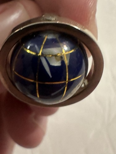 Globo Gemelos Chapados en Rodio Realmente Gira Azul Lapislázuli Globo Giratorio - Imagen 4 de 5