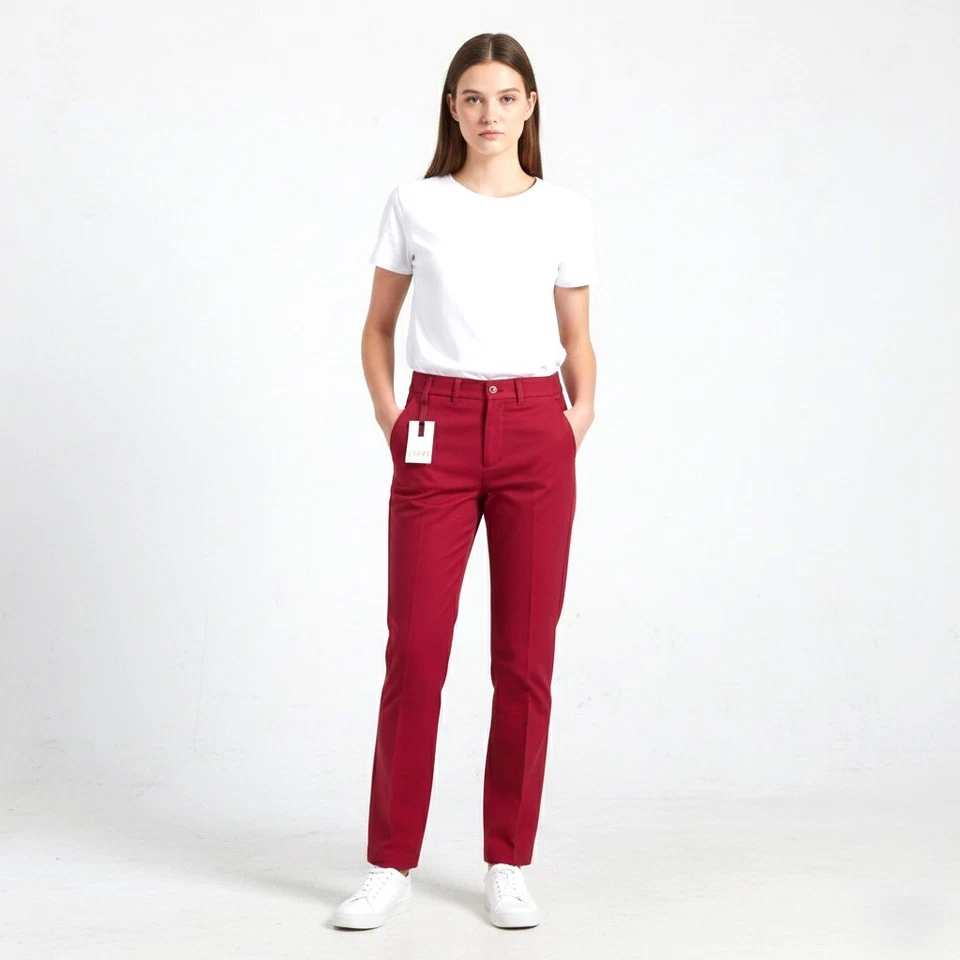 HAPPY Pantalon chino rouge femme Joy cigarette slim stretch carmin - Photo 1/4