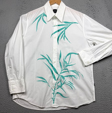 Hugo Boss Shirt Mens XL White Floral Button Up Long Sleeve Cotton Made Italy