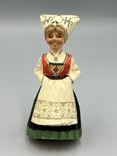 Vintage HENNING Woman in Bunad Wood Carving NORWEGIAN 5"  Norway Folk Art
