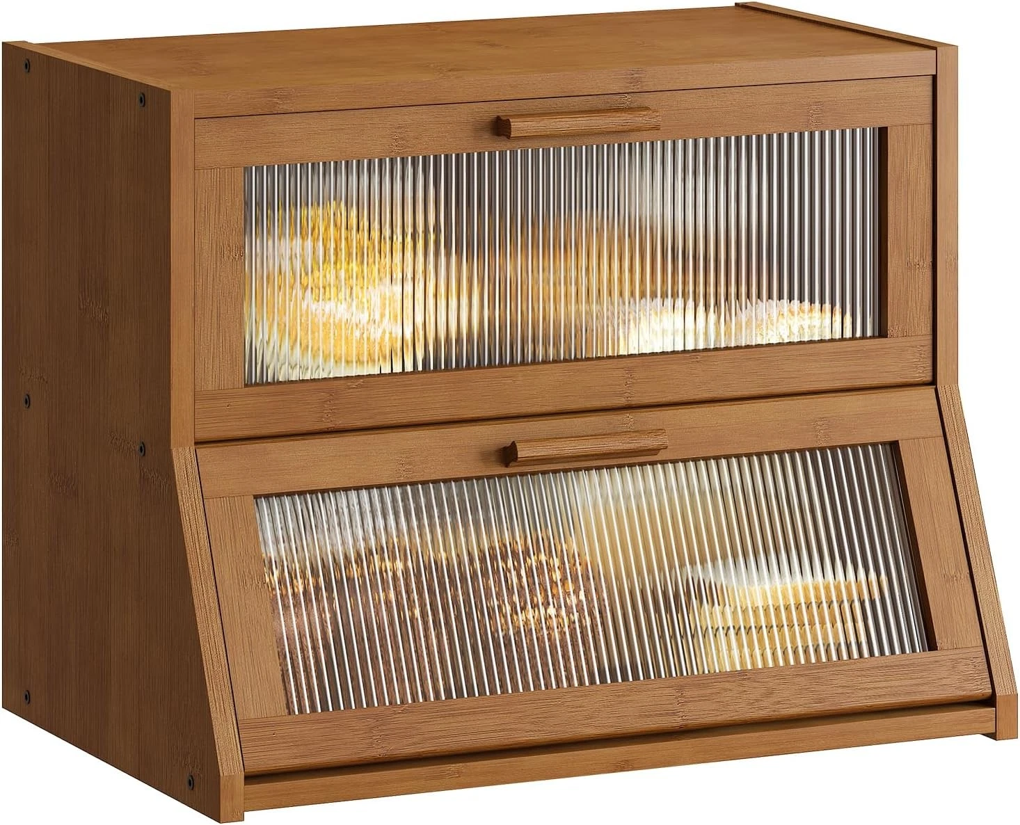 GHWIE Double Layer Bamboo Bread Box for Kitchen Counter,Large Medium, Brown