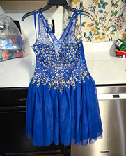 Windsor Blue V-Neck Sequin Tulle Fit & Flare Mini Dress, Women's M