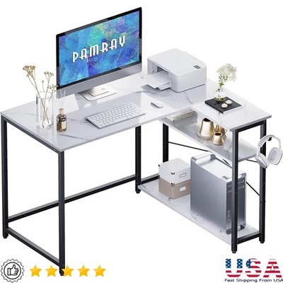 L-Shaped Computer Desk W/ Reversible Shelves Ample Storage Home Office Gaming US