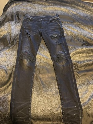 AMIRI Men's Black Distressed Skinny Denim Jeans 5-Pocket Zip Button Size 31