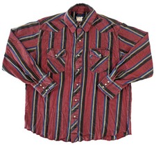 Wrangler Shirt Mens XL Red Striped Long Sleeve Western Pearl Snap Flannel