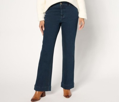 Studio Park Size Petite 10 Dark Wash Wide Hem Boot Cut Jeans A667607 NWOT