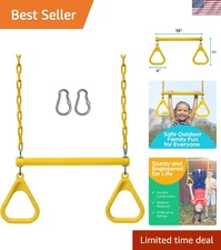 Yellow Trapeze Swing Bar with Heavy Duty Chain & Locking Carabiners - Safe Play