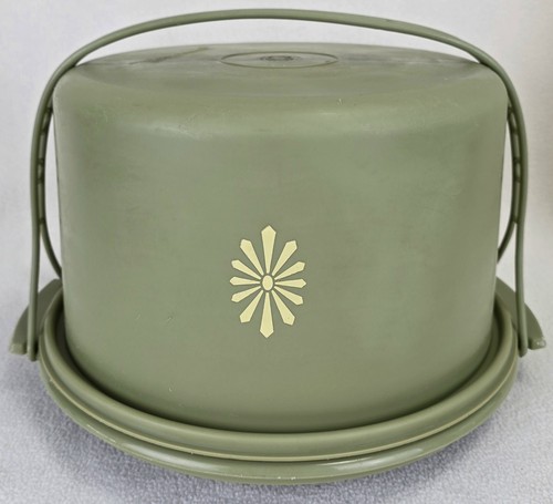 Vintage Tupperware Cake Carrier Avocado Green Starburst 3 Piece Holder Round