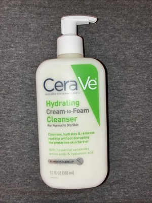 Two CeraVe Hydrating Cream-to-Foam Cleanser For Normal To Dry Skin 12 oz
