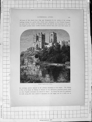 Alter antiker Druck um 1900 Ansicht Durham Kathedrale England Fluss Architektur 20.