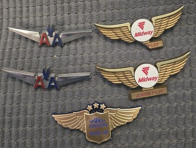 VTG AA American Airlines Trans Air Midway Junior Pilot Wings Pin Sticker Set 5