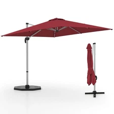 10 FT Patio Cantilever Umbrella w/ 360° Rotation Tilt Adjustment Cross Base