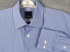 David Donahue Dress Shirt Mens 16.5 32/33 Blue Check Classic Fit Cotton LS