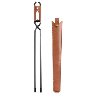 Robuste Feuerzange zum Grillen Camping mit ergonomischem Ledergriff