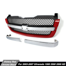 For 2003-2007 Silverado 1500 2500 Victory Red Chrome Black Front Upper Grille