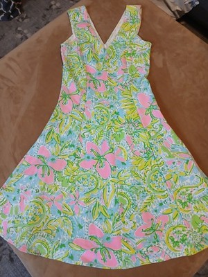 Lilly Pulitzer Dahlia Fit & Flare Coconut Jungle V-neck Dress Womens Sz XXS EUC 
