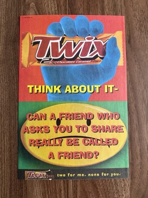 1997 Twix Candy Bar Print Ad Mars Chocolate Friends Don t Share Think About It