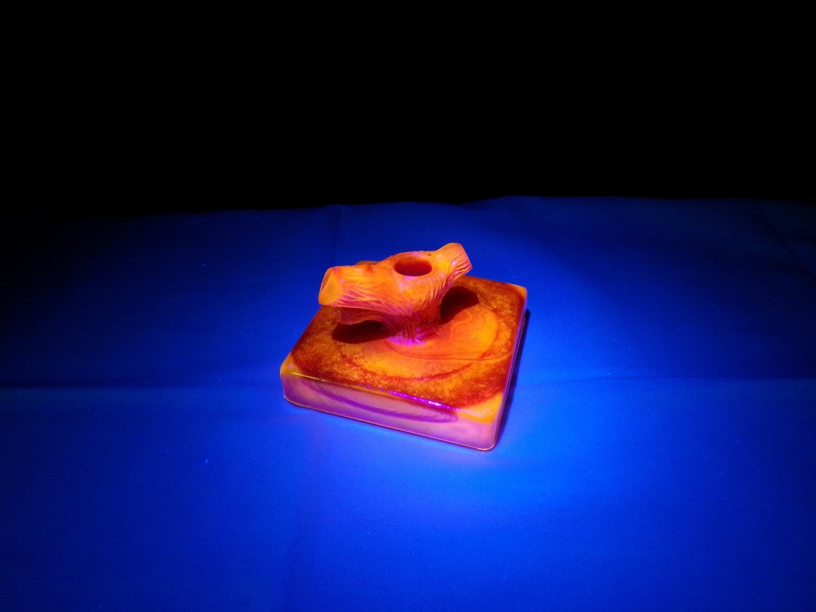 Westmoreland Summit Orange Carnival Slag Glass Bird Butterfly Branch Base GLOWS