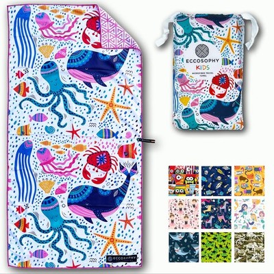Microfiber Kids Beach Towels & Pouch 60''x30'' for Girls & Boys - Quick Dry Poo...