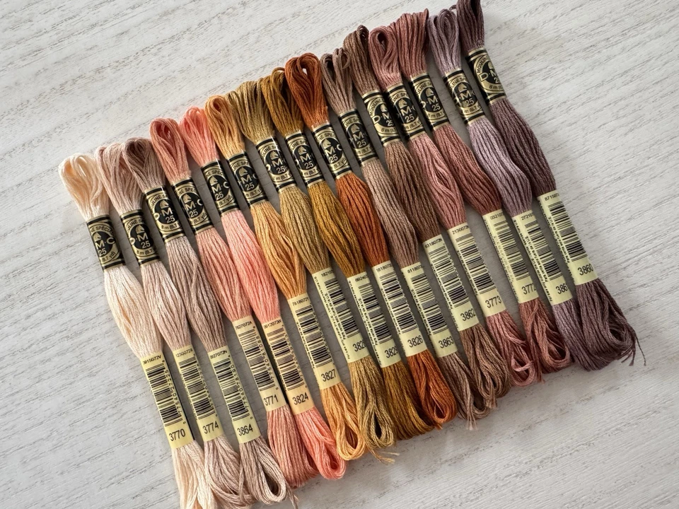 DMC Cotton Embroidery Floss Thread~Lot of 15 Skeins~Warm Neutral/Brown Color Set - Image 3 of 4