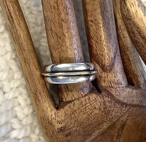 Vintage Modernist Sterling 14K Gold Band Ring Size 8 - 8.25