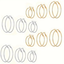 12 Pairs Stainless Steel Golden Silvery Plated Hoop Earrings for Women Girls,