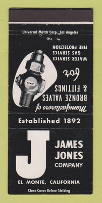 Matchbook Cover James Toney Company Bronze Valve Fittings El Monte CA 30 Strike