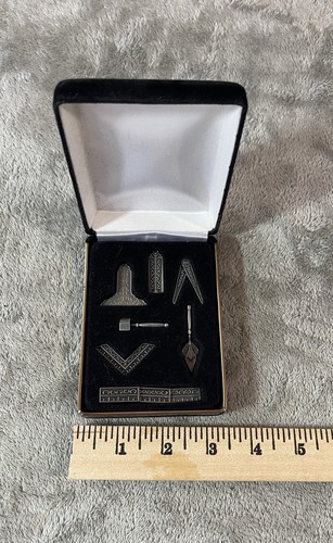 6 Piece Masonic Mini Working Tool Gift Set Pewter color in box Masons Gift - Picture 3 of 3