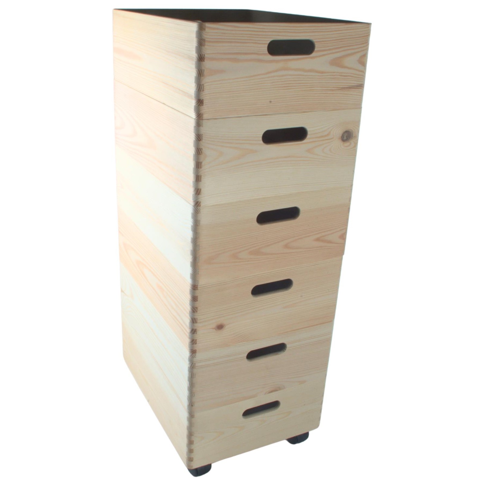 6 Tier Shallow Wooden Storage Crates on Wheels Stackable Pine Boxes 40x30x83.5cm