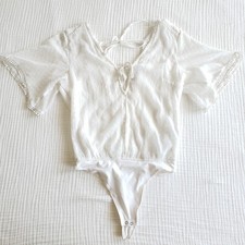 Abercrombie  Fitch Womens S Semi Sheer Bodysuit White Open Back Coquette Boho
