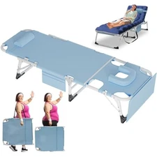 Folding lounge chair with face opening – adjustable outdoor reclining 