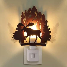 Tuanse Forest Moose Plug in Night Light Wilderness Farmhouse Metal LED Night Lig