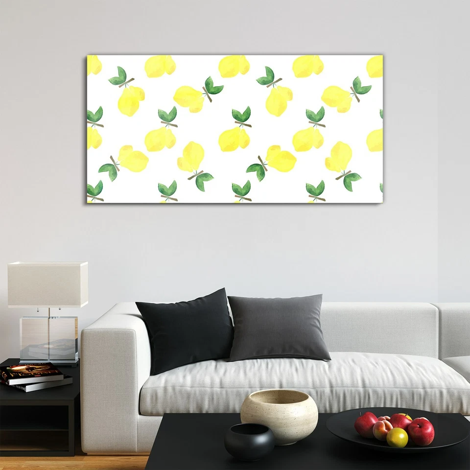 Wandbilder Glasbild Druck auf Glas 120x60 Zitrone Aquarellfarbe fruchtig blumig - Bild 2 von 4