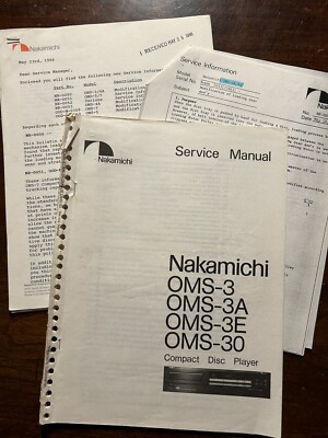 Nakamichi OMS-3 OMS-3A -E Compact Disc CD Player Service Manual Original Genuine