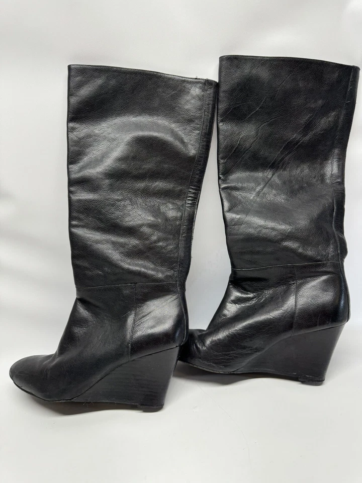 Botas de cuero Banana Republic tacón de cuña altas negras talla 8,5 M Foto 3 de 4