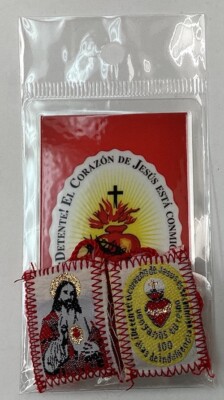 ESCAPULARIO  DETENTE ENEMIGO EL SAGRADO CORAZON ESTA CONMIGO 
