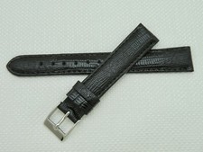 16 mm Watch Strap / Band Shiny Black Teju Lizard Grain Stainless Steel Buckle