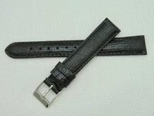 16 mm Watch Strap / Band Shiny Black Teju Lizard Grain Stainless Steel Buckle