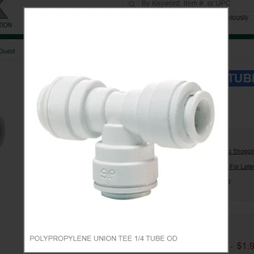 JOHN GUEST POLYPROPYLENE UNION TEE 1/4 TUBE OD # PP0208W-US
