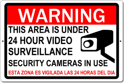 WARNING 24 SURVEILLANCE SECURITY CAMERA ALUMINUM SIGN SPANISH 3 SIZES AVAILABLE