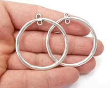 2 Round Connector Charms Antique Silver Plated Findings Jewelry Parts 47x44mm
