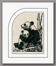 "Pandas" Original numbered woodcut  by Joyce Gibson. 