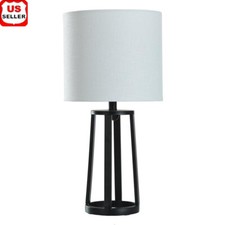 Matte Black Table Lamp Modern Design Drum Shade Convenient On Off Switch New