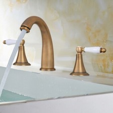 Antique Brass Bathroom Vanity Sink 3-Hole Dual Handles Widespread Faucet Tub Tap