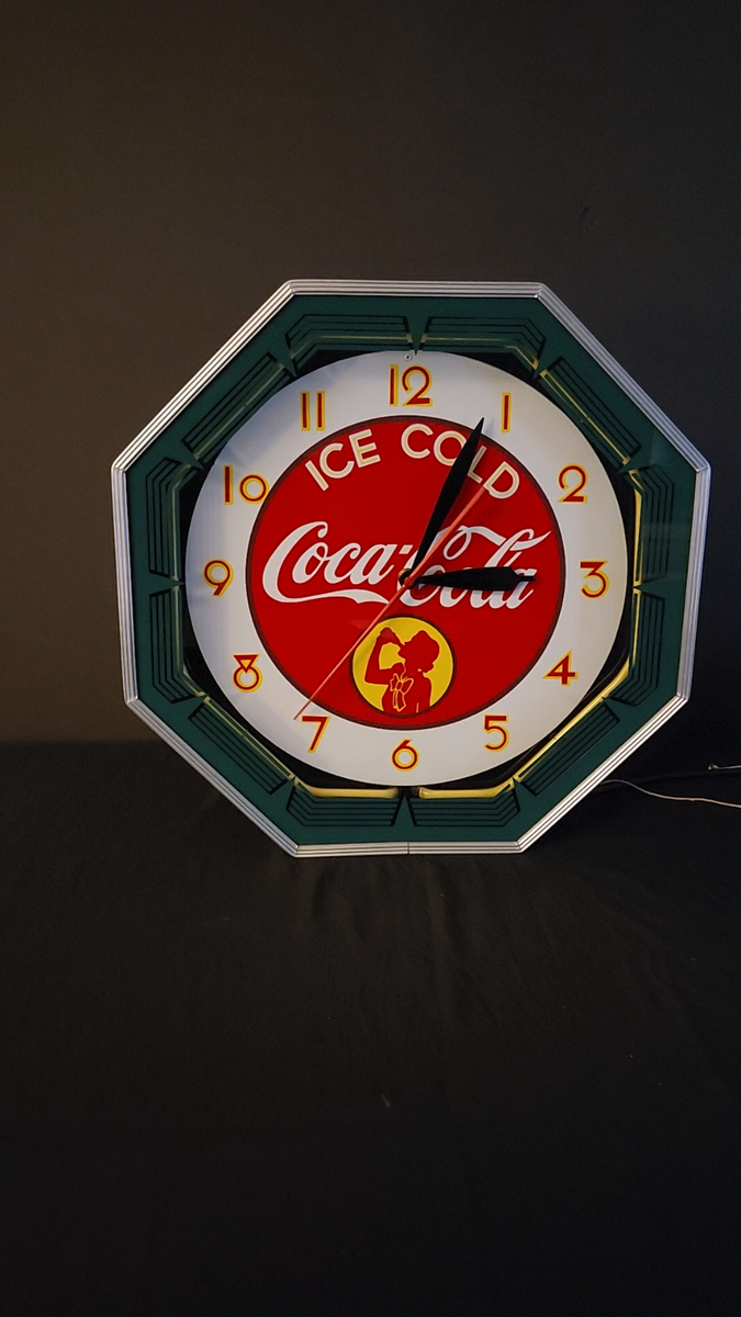 Coca Cola Octogen Neon 1941 Silhouette Girl Wall Clock - Quality